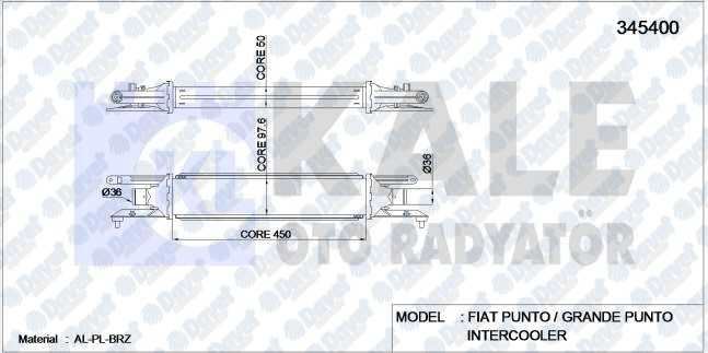 KALE 345400 Turbo Radyatoru (Intercooler) Grande Punto-Mito 1.3 (Al-Pl-Brz) (450x97x52)